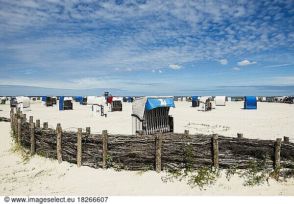 Beach chairs on the sandy beach  Harlesiel  Carolinensiel  East Frisia  Lower Saxony  Germany  Europe