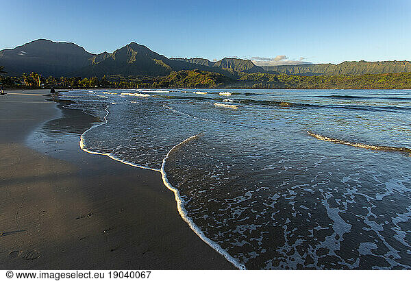 Beach in sunrise light  Hanalei Bay  Kauai