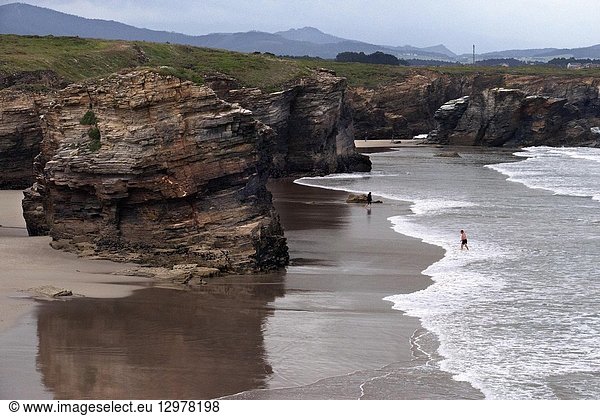 Beach of the Cathedrals in Ribadeo  Galicia  Spain. One of the stops of the Transcantabrico Gran Lujo luxury train.