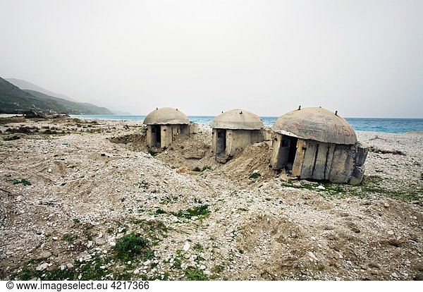 Beach with Bunkers. Borsh. Albania.