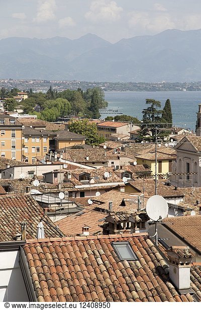 Beautiful aerial views of Desenzano del Garda  a town and comune in the province of Brescia  in Lombardy  Italy.