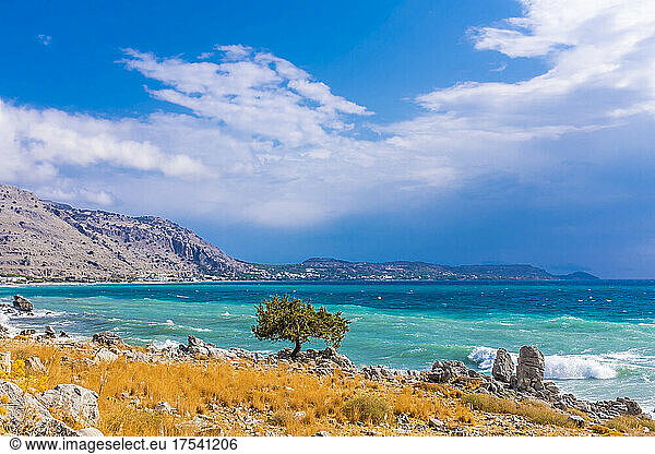 Beautiful coastline on sunny day at Lardos  Rhodes  Greece