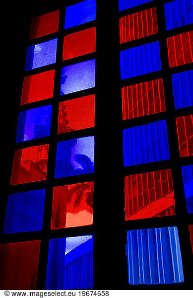 Beautiful colored windows can be seen inside The Cultural Center in Belo Horizonte