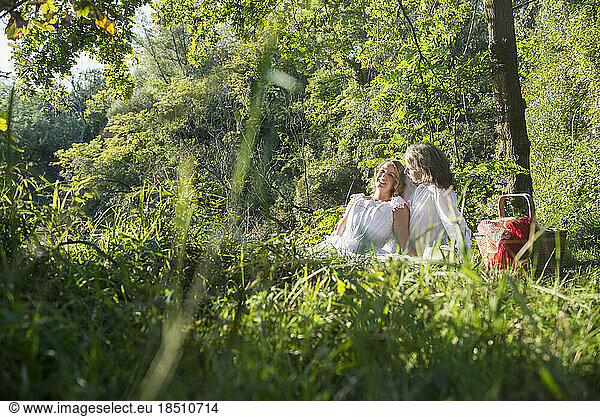 Beautiful couple relaxing in nature green  Bavaria  Germany