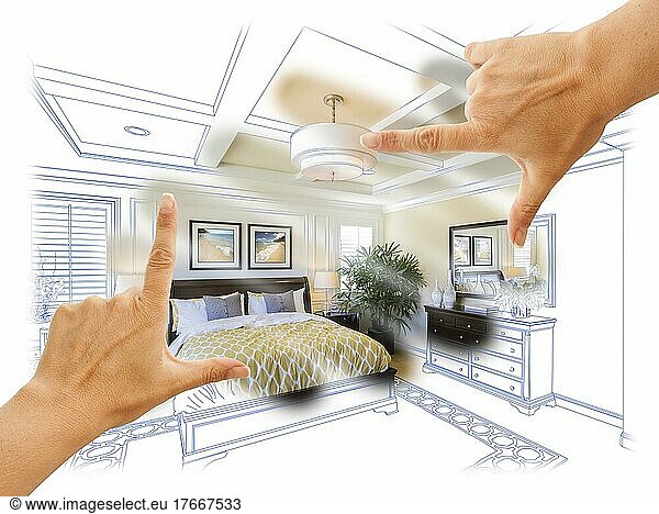 Beautiful hands framing custom bedroom drawing photograph combination