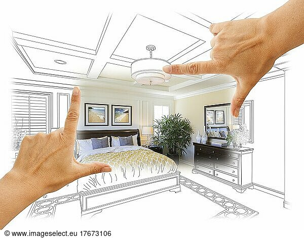 Beautiful hands framing custom bedroom drawing photograph combination