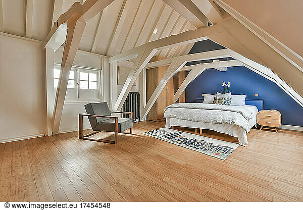 Beautiful interior design of modern and cozy bedroom