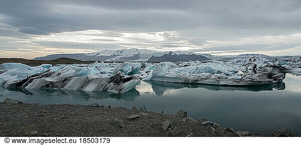 Beautiful landscape with Jokulsarlon glacier at sunset