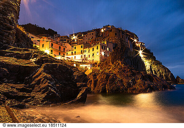 Beautiful shot of the village of Manarola at night  Cinque Terre