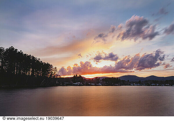 Beautiful spring sunset at Pontoosuc Lake in Massachusetts