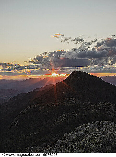 Beautiful sunset over Appalachian Trail on Bigelow Mountain  Maine