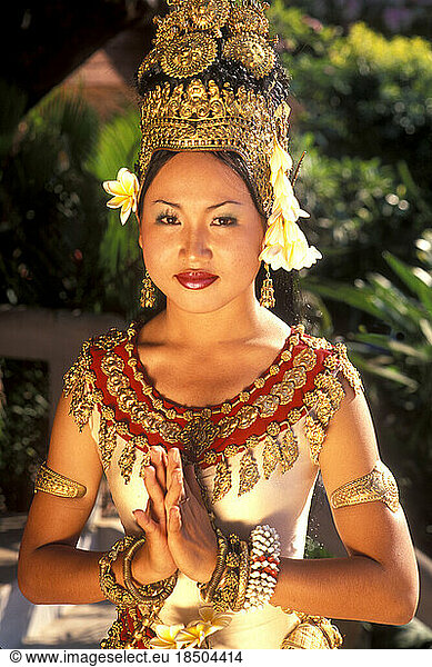 Beautiful Traditional Dancer and Colorful Costumes Khmer Arts Dance Siem Reap Cambodia