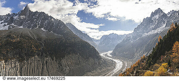Beautiful view of French Alps with Mer de Glace glacier on sunny day  Chamonix  France