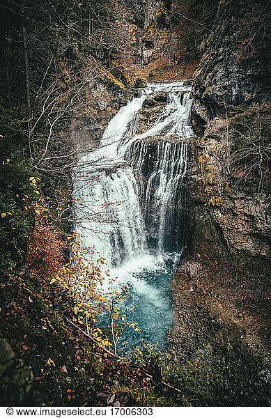Beautiful waterfall in forest during autumn