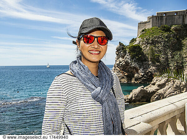 beautiful woman on sightseeing tour in Dubrovnik