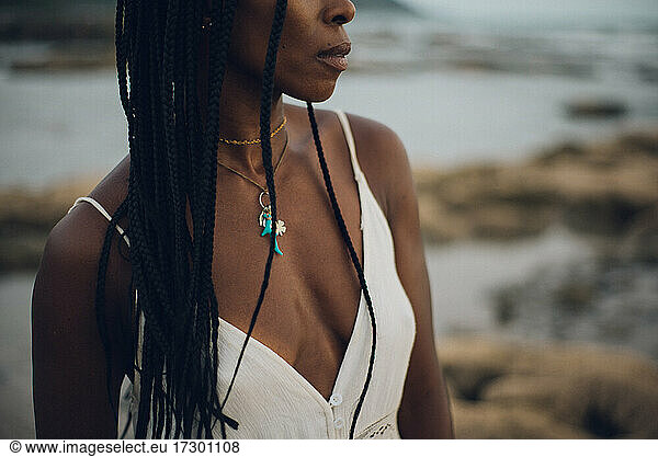 beauty black woman wearing necklace