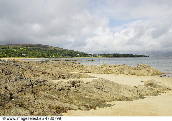 Bei Ebbe freigelegte Felsen an irischer Küste am Lough Swilly  County Donegal  Republik Irland  Europa