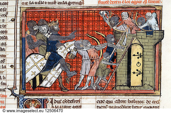 Belagerung einer Stadt unter der Führung von Godefroy de Bouillon  um 1099  (14. Jahrhundert). Künstler: Unbekannt