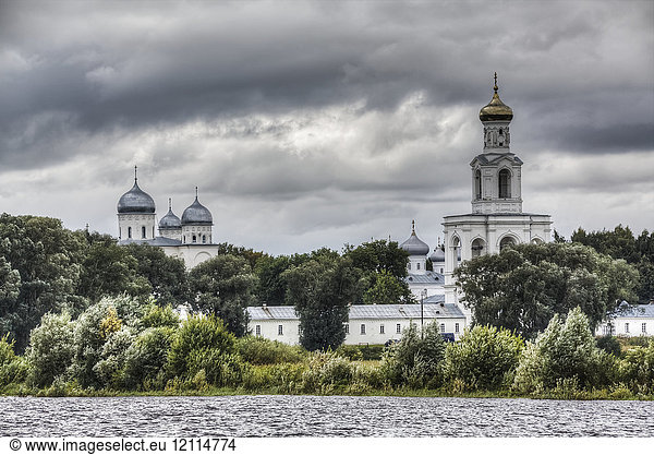 Belfry (right)  Zverin Monastery; Veliky Novgorod  Novgorod Oblast  Russia