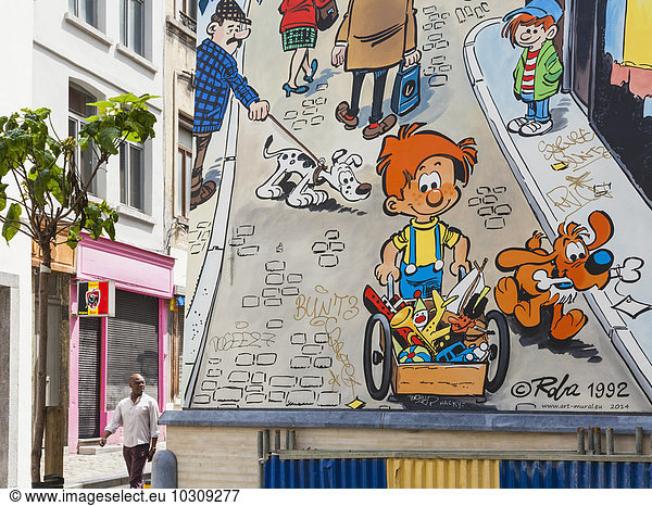 Belgium  Brussels  house facade with comic strip of Jean Roba