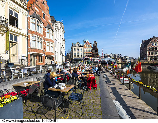 Belgium  East Flanders  Ghent  Cafe on Korenlei  Leie river