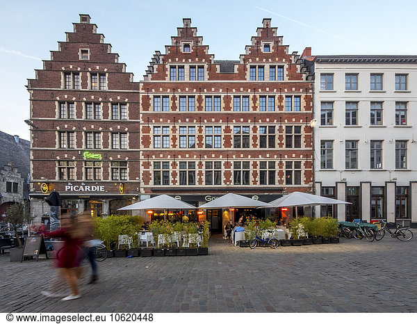 Belgium  Flanders  Ghent  Guildhalls and restaurants on Pens market