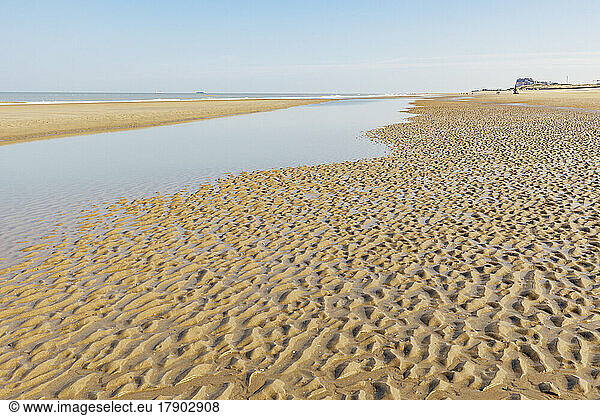 Belgium  West Flanders  Rippled beach during low tide