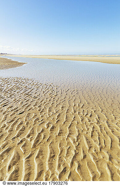 Belgium  West Flanders  Rippled beach during low tide