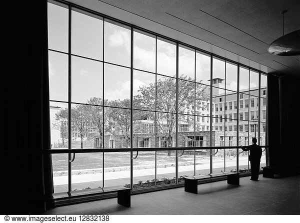 BELL LABORATORY  1942. View through foyer window at the Bell Telephone Laboratory in Murray Hill  New Jersey. Photograph  1942.