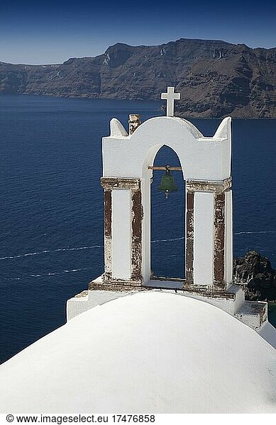 Bell tower of orthodox church  Oia  Santorini  Cyclades  Greece  Europe