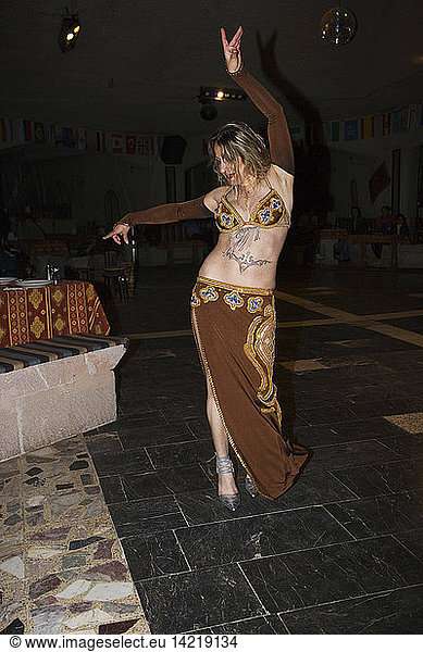 Belly Dancer performing for tourists  Cappadocia  Turkey  Europe
