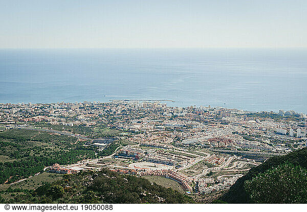 Benalmadena  Malaga  Spain and Mediterranean sea against blue sky