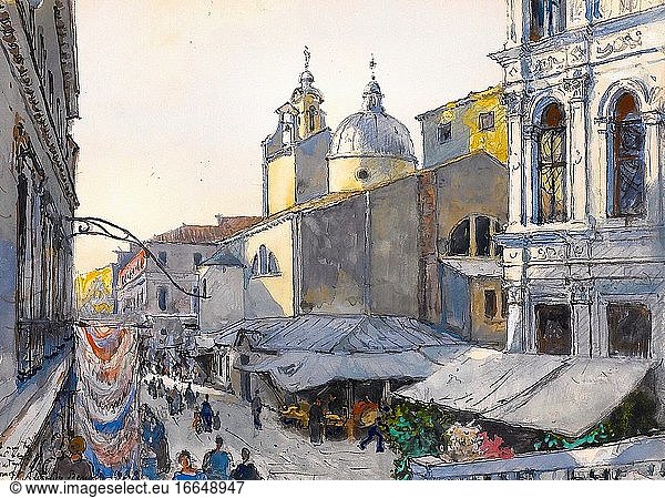 Benois Aleksandr Nikolaevic - Marktplatz bei einer Kirche - Russische Schule - 19. Jahrhundert.