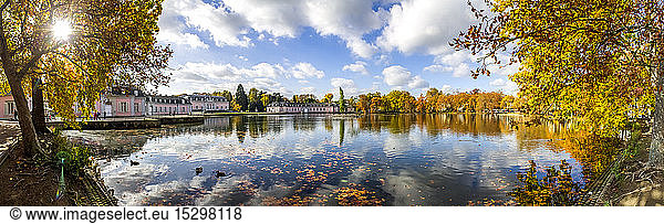 Benrath Palace and pond in autumn  Duesseldorf  Germany