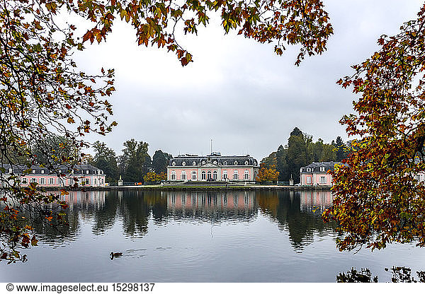 Benrath Palace and pond in autumn  Duesseldorf  Germany