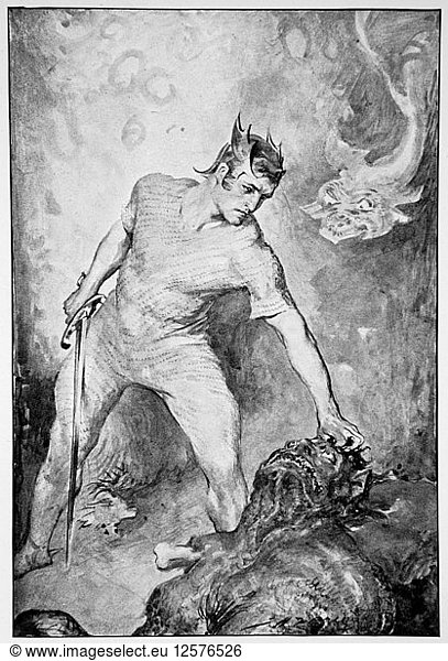 Beowulf schert Grendel den Kopf ab  1910. Künstler: John Henry Frederick Bacon