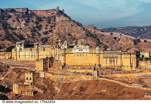 Berühmtes indisches Wahrzeichen von Rajasthan  Amer (Amber) Fort  Jaipur  Rajasthan  Indien  Asien