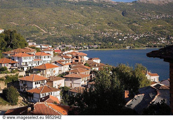 Berg Gebäude Stadt See Nachbarschaft Osteuropa UNESCO-Welterbe Mazedonien