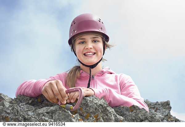 Berg halten jung Klettern Karabinerhaken Haken Mädchen