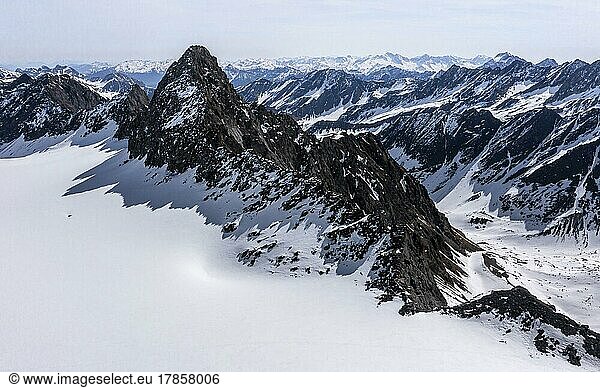 Berglasspitze  high mountains with glacier Lisener Ferner  mountains in winter  aerial view  Stubai Alps  Tyrol  Austria  Europe