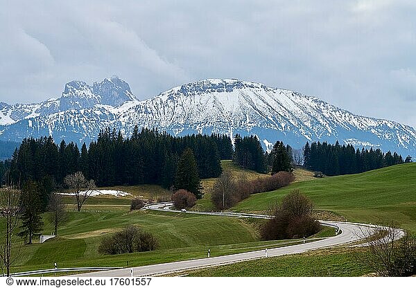 Bergpanorama von Eisenberg aus  Oberbayern  Bayern  Deutschland  Pröbsten  Eisenberg  Bayern  Deutschland  Europa