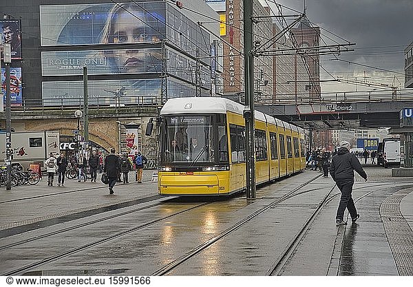 Berlin: Trams cross Alexanderplatz.