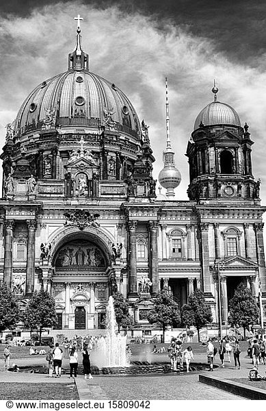 Berliner Dom vom Lustgarten auf der Museumsinsel  monochrom  Berlin  Deutschland  Europa