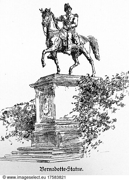 Bernadotte-Statue  Reiterstatue mit Sockel  Stockholm  Schweden  Skandinavien  historische Illustration von 1897  Europa