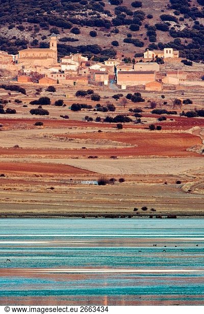 Berrueco und Laguna de Gallocanta am Nachmittag. Provinz Saragossa in Aragonien  Spanien