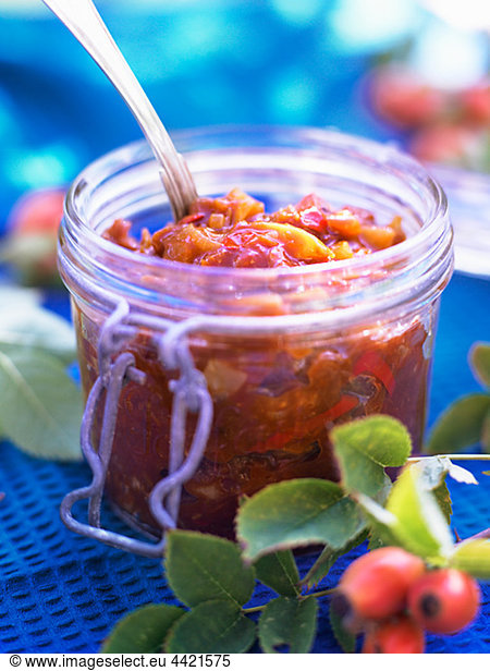 Berry fruit chutney in jar