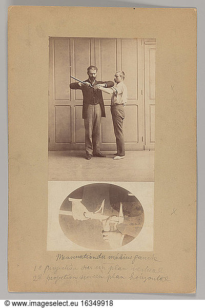 Bertillon  Alphonse 1853–1914.Measurement of Left Middle Finger  Photograph  ca. 1888–1898.Albumen silver prints  15 × 11.2 cm.Inv. Nr. 2016.7New York  Metropolitan Museum of Art.
