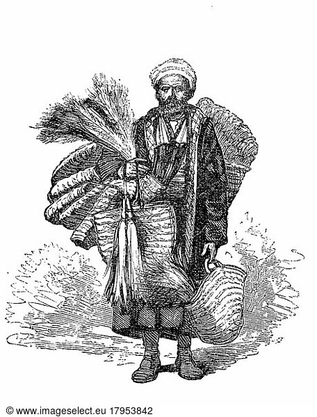 Berufe in Konstantinopel  Türkei  im Jahre 1880  Besenhändler  Historisch  digital restaurierte Reproduktion einer Vorlage aus dem 19. Jahrhundert  Asien