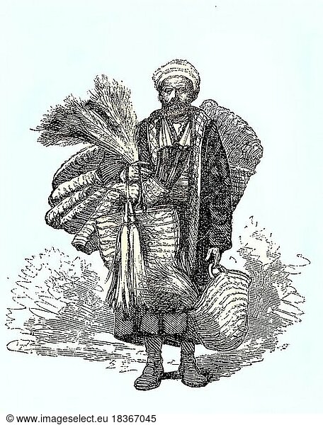 Berufe in Konstantinopel  Türkei  im Jahre 1880  Besenhändler  Historisch  digital restaurierte Reproduktion einer Vorlage aus dem 19. Jahrhundert  Asien