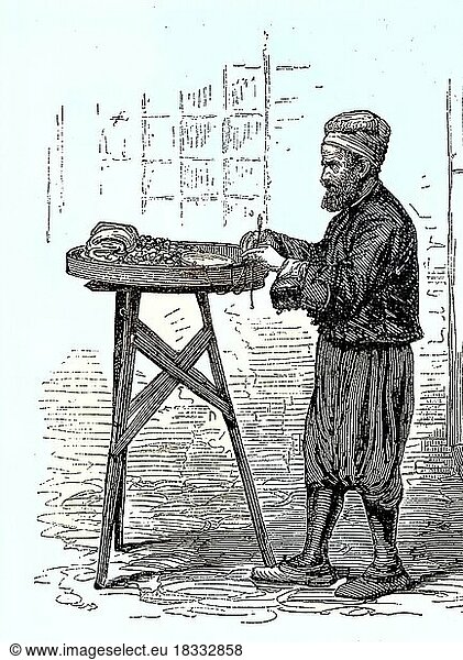 Berufe in Konstantinopel  Türkei  im Jahre 1880  Kastanienverkäufer  Historisch  digital restaurierte Reproduktion einer Vorlage aus dem 19. Jahrhundert  Asien